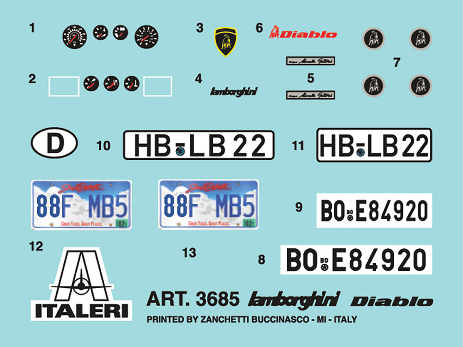 Skill 3 Model Kit Lamborghini Diablo 1/24 Scale Model by Italeri