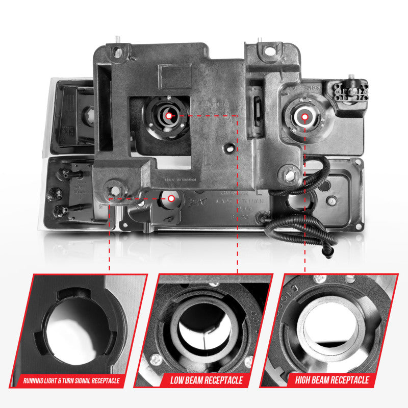 ANZO 88-98 Chevrolet C1500 Crystal Headlights w/ Light Bar Black Housing w/ Signal Side Markers 8Pcs 111528