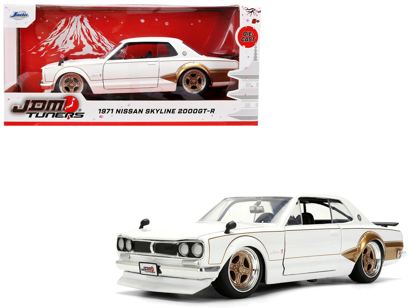 1971 Nissan Skyline 2000GT-R RHD (Right Hand Drive) White with Gold Graphics "JDM Tuners" Series 1/24 Diecast Model Car by Jada free shipping USA