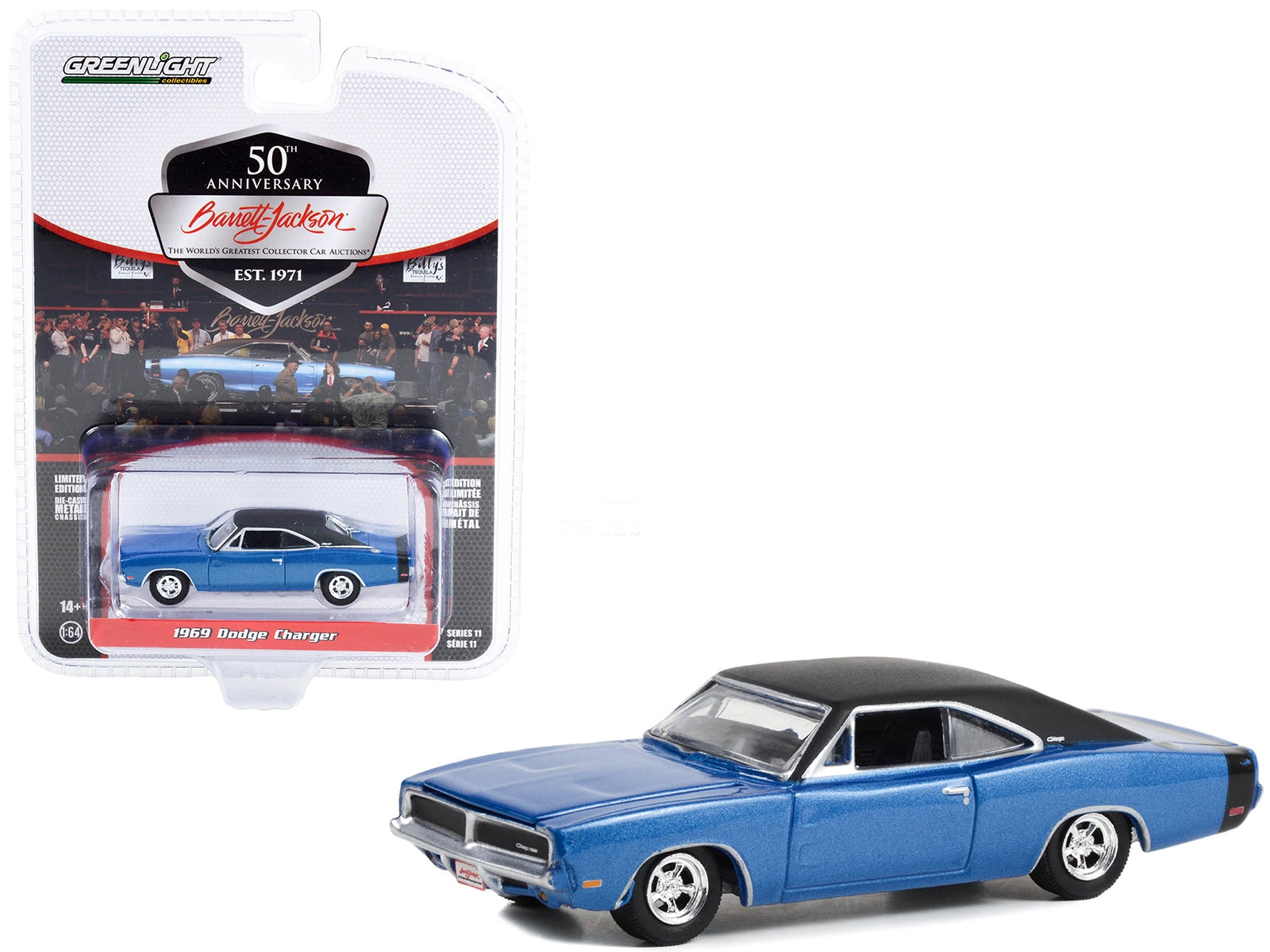 1969 Dodge Charger Blue Metallic with Black Vinyl Top and Tail Stripe (Lot #465.1) Barrett Jackson "Scottsdale Edition" Series 11 1/64 Diecast Model Car by Greenlight - Premium Dodge Models from Greenlight - Just $17.99! Shop now at Rapidvehicles