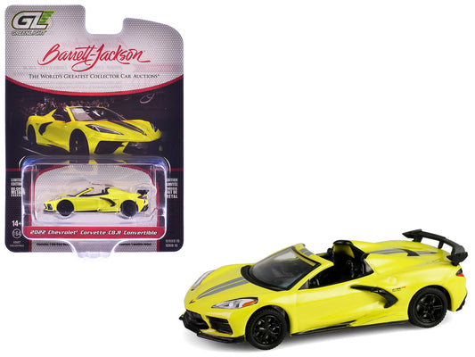 2022 Chevrolet Corvette C8.R Convertible Yellow with Silver Stripes "Barrett-Jackson" Series 15 1/64 Diecast Model Car by Greenlight - Use code SHOPAPP15 to get 15 percent off