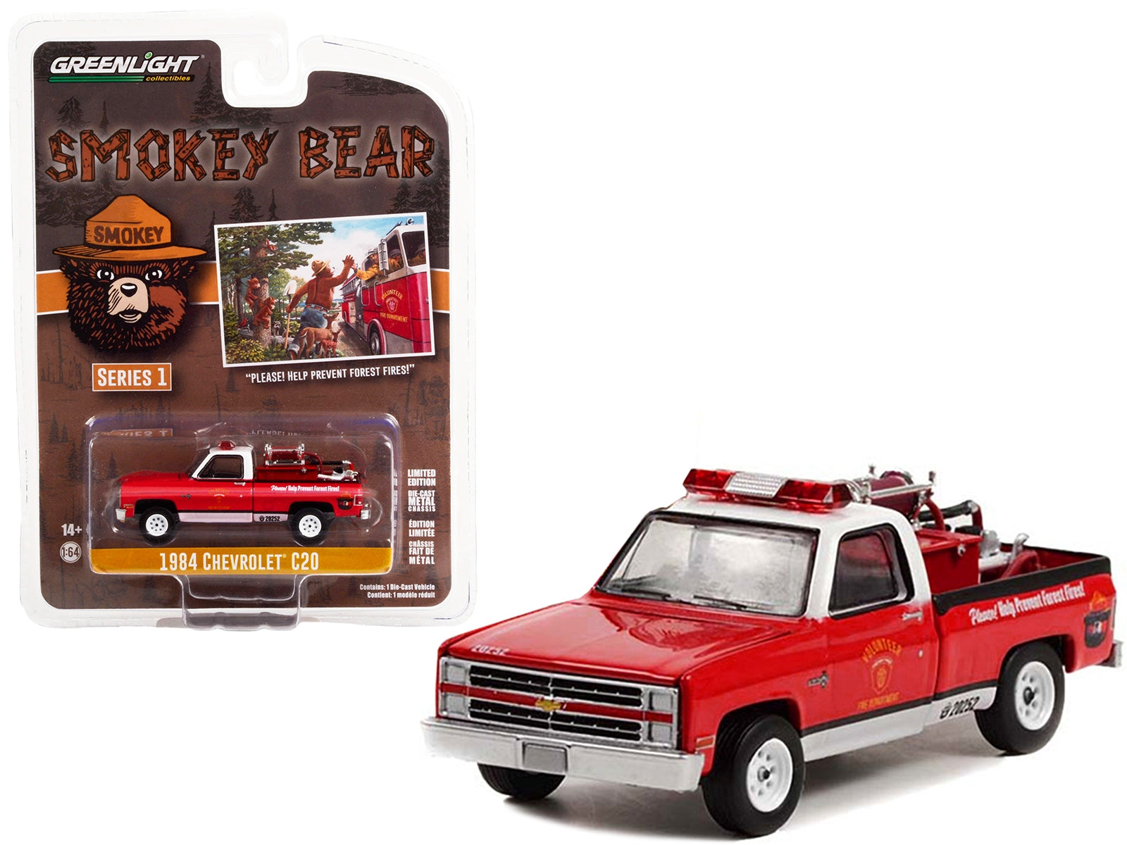 1984 Chevrolet C20 Pickup Truck with Fire Equipment Hose and Tank "Please! Help Prevent Forest Fires!" "Smokey Bear" Series 1 1/64 Diecast Model Car by Greenlight - Premium Fire and Rescue Models from Greenlight - Just $24.27! Shop now at Rapidvehicles