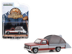 1983 Chevrolet C-20 Silverado Pickup Truck Carmine Red and Silver Metallic with Modern Truck Bed Tent "The Great Outdoors" Series 3 1/64 Diecast Model Car by Greenlight - Premium Pickup Trucks Models from Greenlight - Just $22.99! Shop now at Rapidvehicles