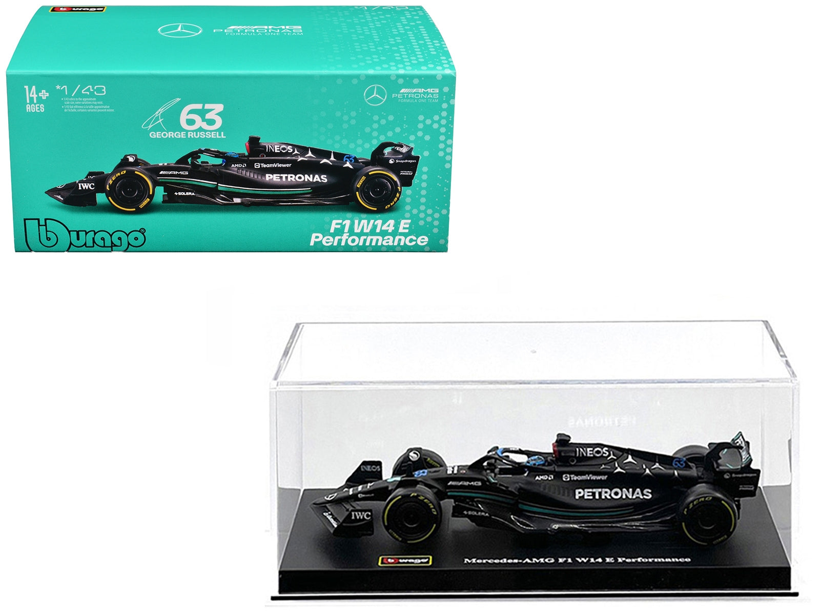 Mercedes-AMG F1 W14 E Performance #63 George Russell "Petronas" "Formula One F1 World Championship" (2023) with Driver in Car 1/43 Diecast Model Car by Bburago - Premium Mercedes Models from Bburago - Just $32.34! Shop now at Rapidvehicles