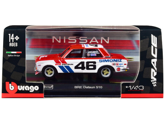 Datsun 510 #46 John Morton Red and White "BRE (Brock Racing Enterprises)" "Race" Series 1/43 Diecast Model Car by Bburago free shipping USA