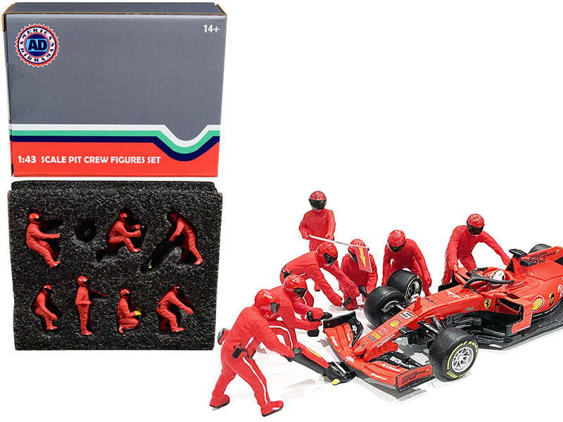Formula One F1 Pit Crew 7 Figurine Set Team Red for 1/43 Scale Models by American Diorama free shipping USA