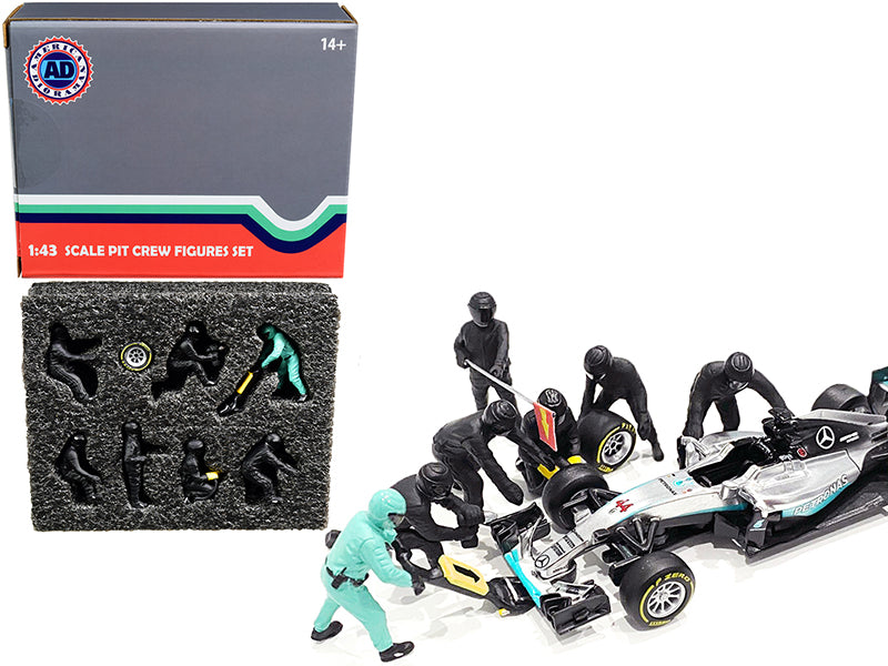 Formula One F1 Pit Crew 7 Figurine Set Team Black for 1/43 Scale Models by American Diorama free shipping USA