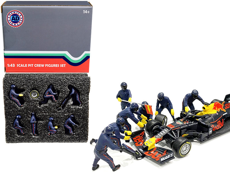 Formula One F1 Pit Crew 7 Figurine Set Team Blue for 1/43 Scale Models by American Diorama free shipping USA
