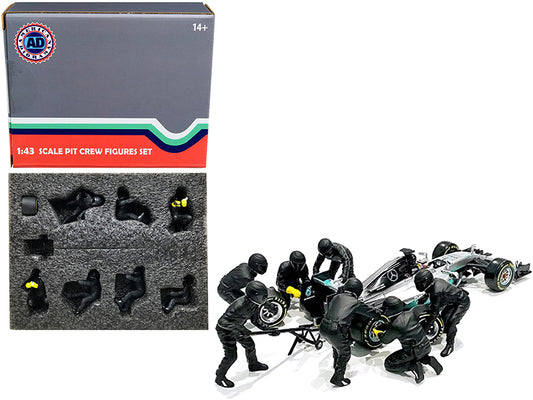 Formula One F1 Pit Crew 7 Figurine Set Team Black Release II for 1/43 Scale Models by American Diorama free shipping USA
