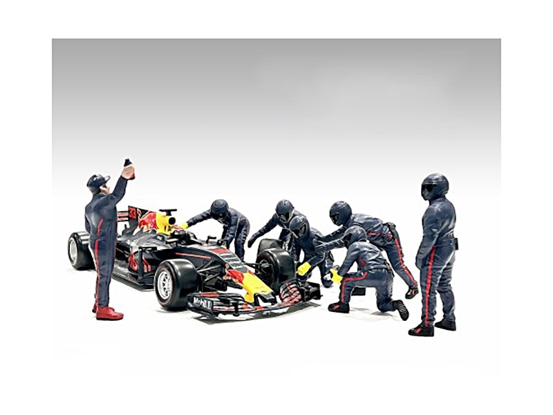 Formula One F1 Pit Crew 7 Figure Set Team Blue Release III for