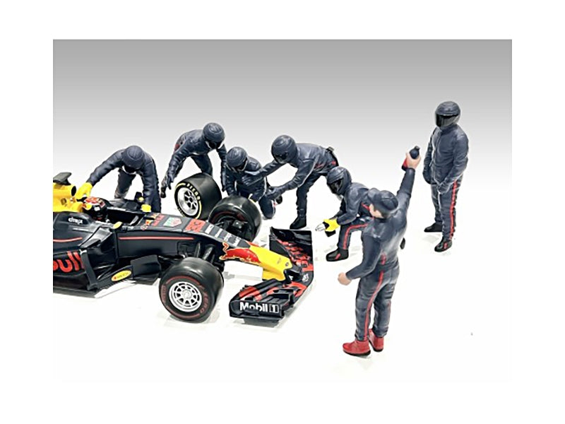 Formula One F1 Pit Crew 7 Figure Set Team Blue Release III for