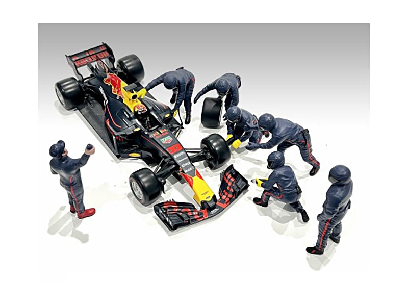 Formula One F1 Pit Crew 7 Figure Set Team Blue Release III for