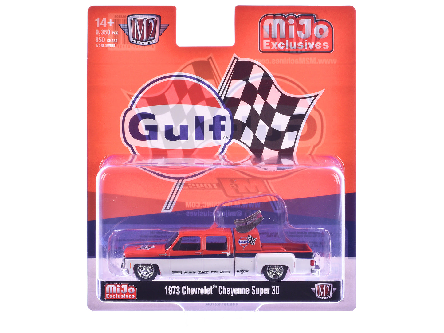 1973 Chevrolet Cheyenne Super 30 Pickup Truck "Gulf Oil" Orange and White with Blue Stripes Limited Edition to 9350 pieces Worldwide 1/64 Diecast Model Car by M2 Machines