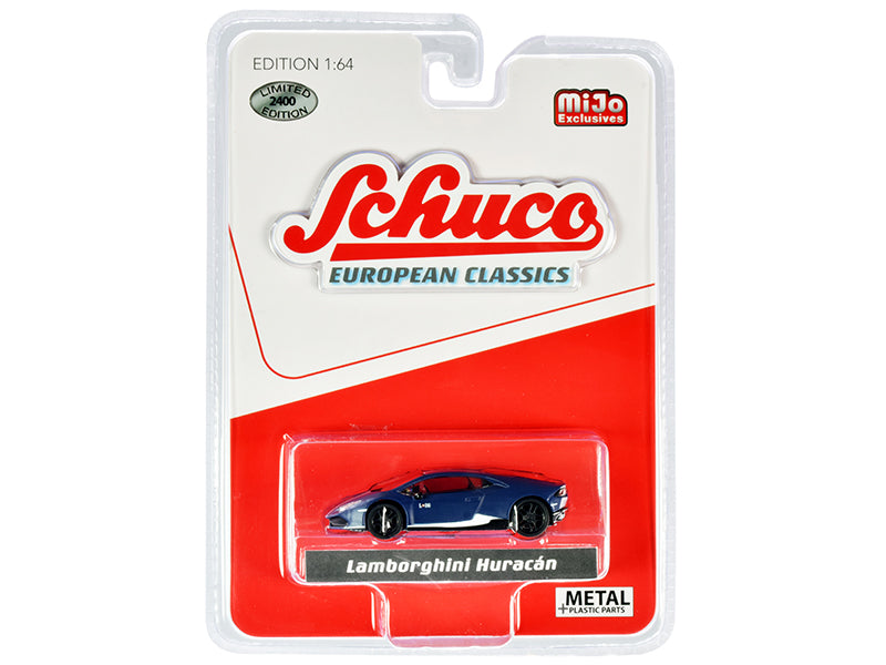 Lamborghini Huracan Matt Dark Blue with White Stripes "European Classics" Limited Edition to 2400 pieces Worldwide 1/64 Diecast Model Car by Schuco free shipping USA