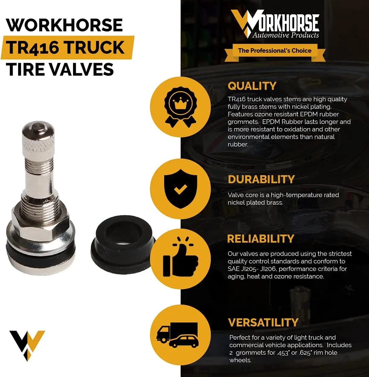 Workhorse Automotive TR416 Replacement Tire Valve Stems with Grommets to Fit .453" or .625" Rim Hole. Pack of 25 - Premium  from Rapidvehicles - Just $53.99! Shop now at Rapidvehicles