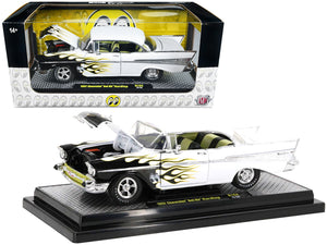 1957 Chevrolet Bel Air Hardtop Bright White with Flames "Mooneyes" Limited Edition to 6450 pieces Worldwide 1/24 Diecast Model Car by M2 Machines - Premium Chevrolet Models from M2 - Just $61.06! Shop now at Rapidvehicles