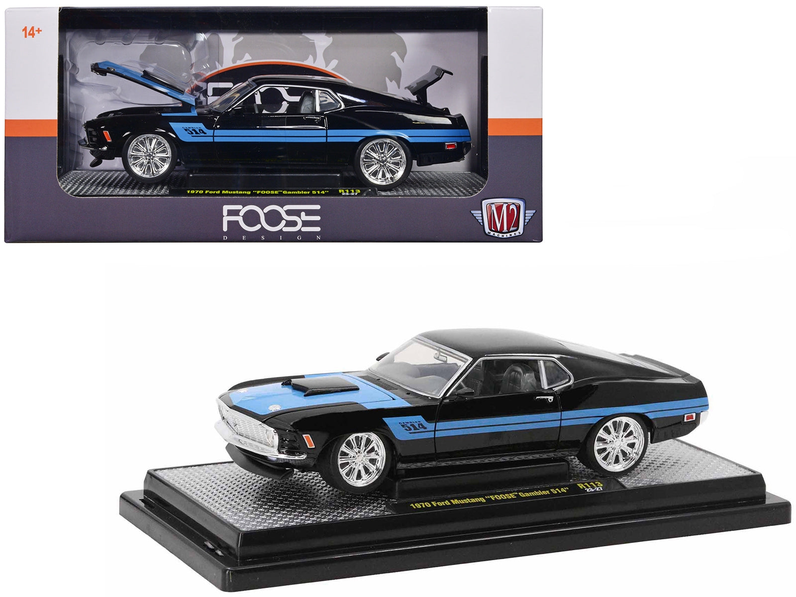 1970 Ford Mustang Gambler 514 Black with Blue Stripes "Foose" - Premium Mustang Models from M2 - Just $67.49! Shop now at Rapidvehicles