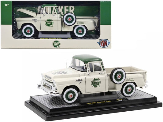 1958 GMC Stepside Pickup Truck Light Beige with Green Top "Quaker - Premium Pickup Trucks Models from M2 - Just $74.99! Shop now at Rapidvehicles