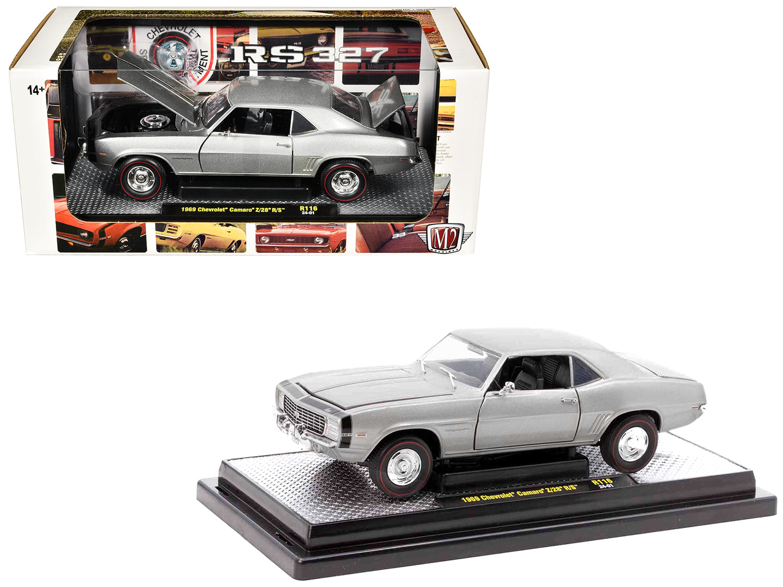 1969 Chevrolet Camaro Z/28 R/S Silver Metallic Limited Edition to 5250 pieces Worldwide 1/24 Diecast Model Car by M2 Machines free shipping USA