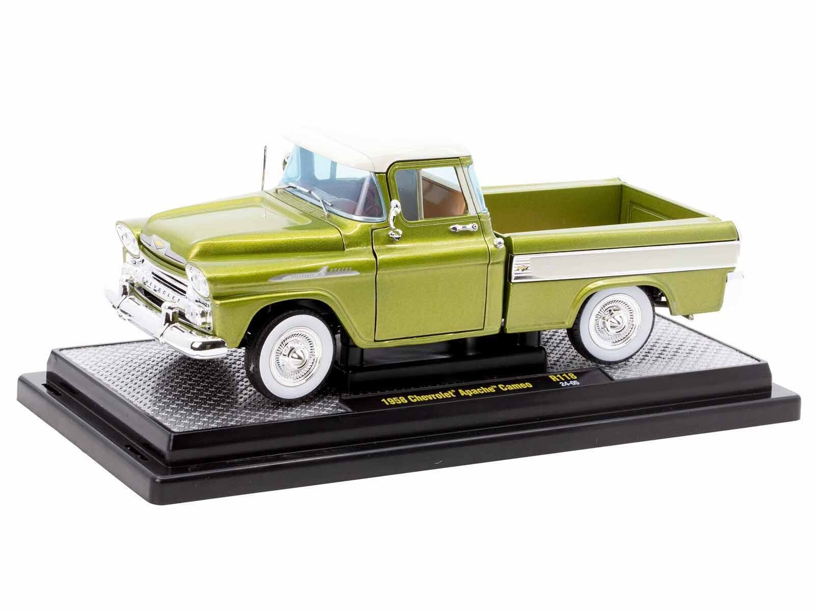 1958 Chevrolet Apache Cameo Pickup Truck Olive Green Metallic with Wimbledon White Top Limited Edition to 6250 pieces Worldwide 1/24 Diecast Model Car by M2 Machines - Premium Pickup Trucks Models from M2 - Just $61.99! Shop now at Rapidvehicles