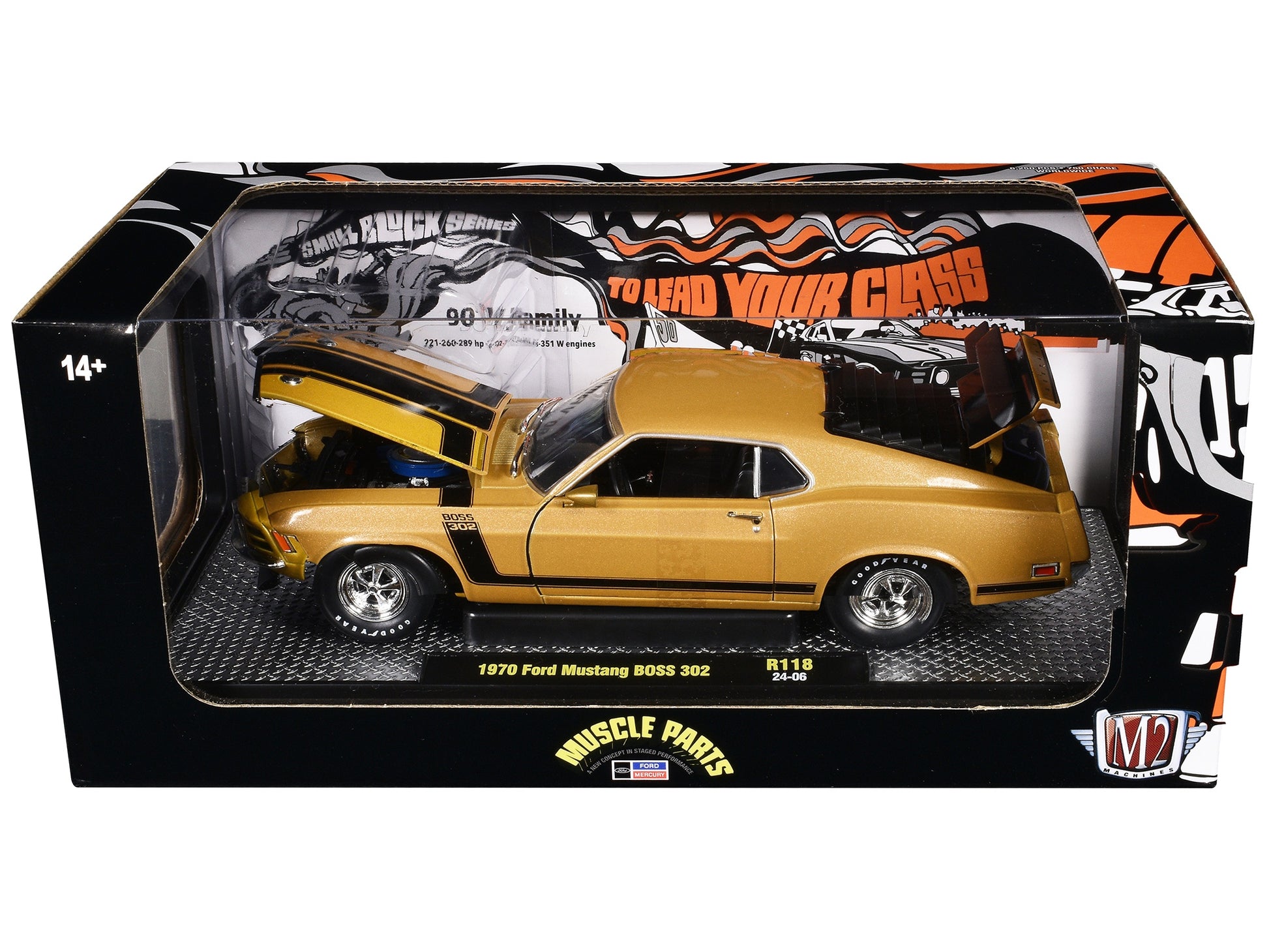 1970 Ford Mustang BOSS 302 Gold Metallic with Black Stripes - Premium Ford Models from M2 - Just $59.39! Shop now at Rapidvehicles