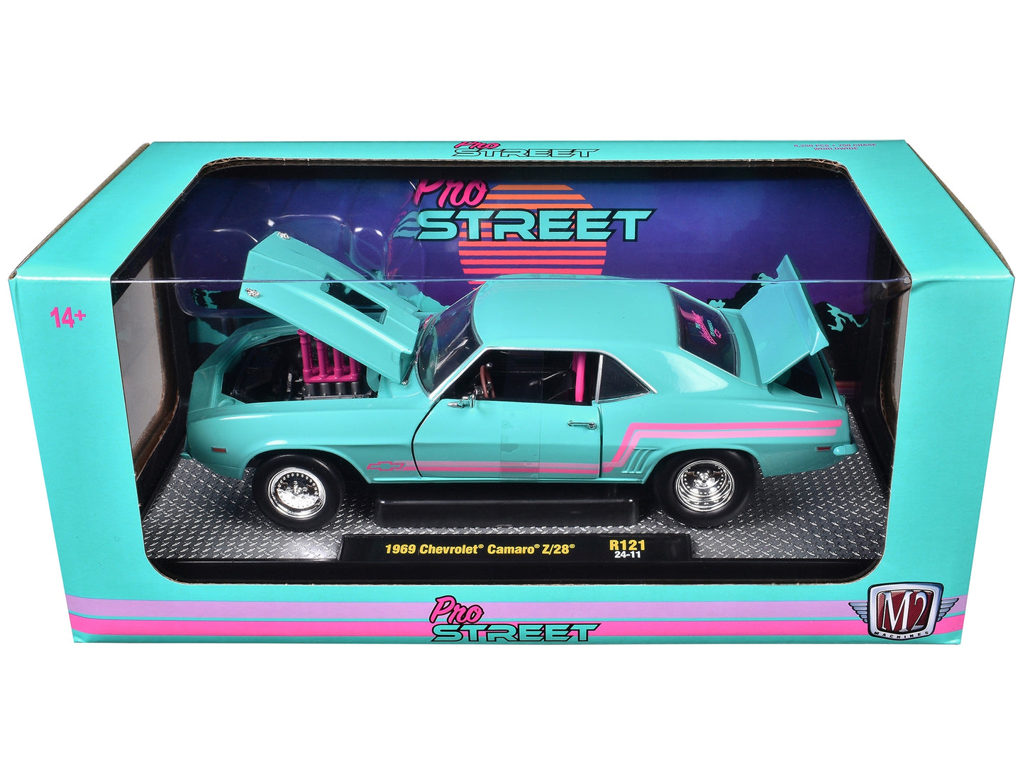 1969 Chevrolet Camaro Z/28 Light Blue with Pink Stripes "Pro - Premium Chevrolet Models from M2 - Just $67.49! Shop now at Rapidvehicles