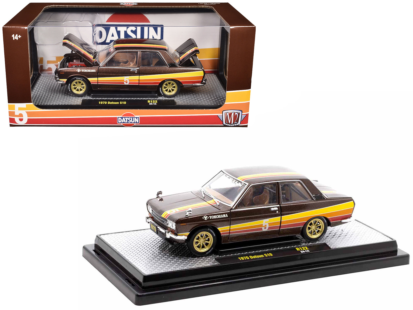 1970 Datsun 510 #5 Brown Metallic with Stripes Limited Edition to 4250 pieces Worldwide 1/24 Diecast Model Car by M2 Machines free shipping USA