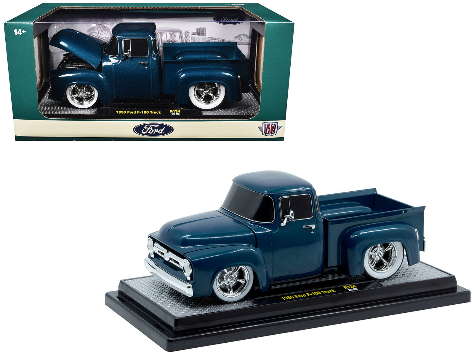 1956 Ford F-100 Pickup Truck Blue Metallic Limited Edition to 6650 pieces Worldwide 1/24 Diecast Model Car by M2 Machines free shipping USA