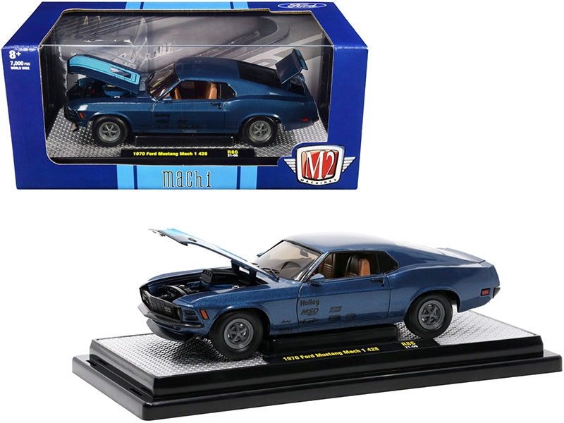 1970 Ford Mustang Mach 1 428 Dark Blue Metallic with Bright Blue - Premium Mustang Models from M2 - Just $65.99! Shop now at Rapidvehicles