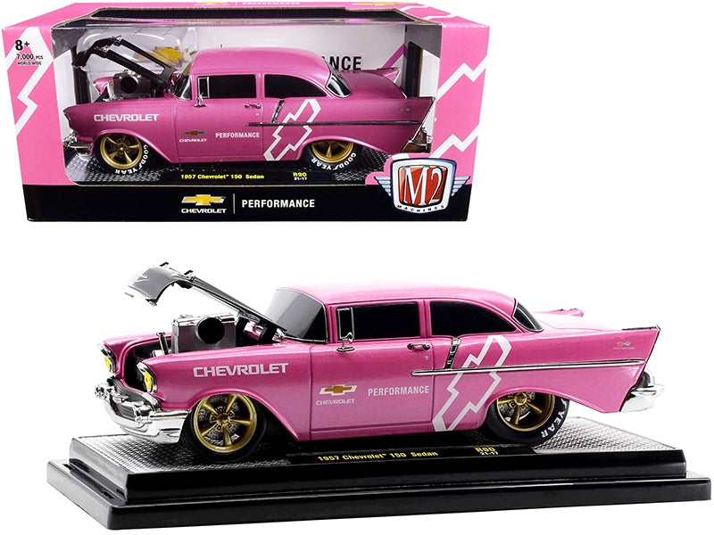 1957 Chevrolet 150 Sedan Medium Pink Pearl with Black Hood and - Premium Chevrolet Models from M2 - Just $59.39! Shop now at Rapidvehicles