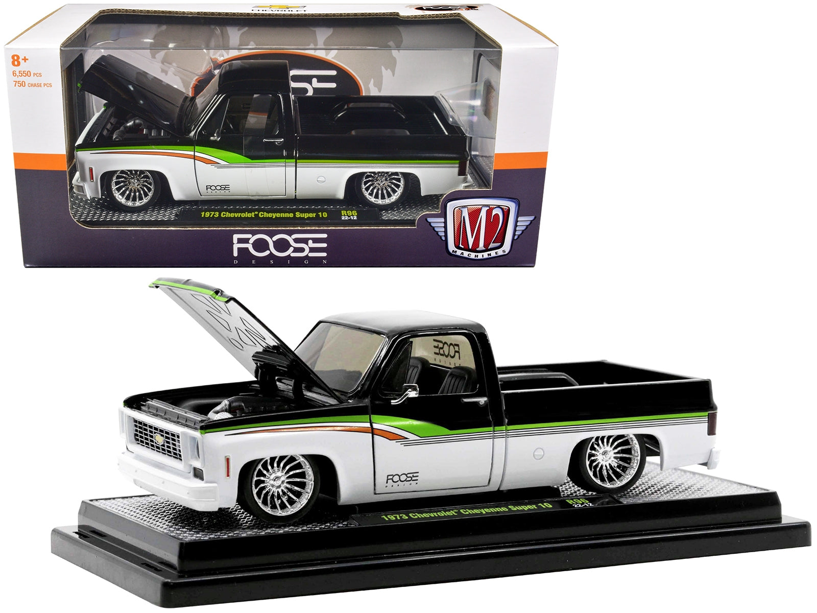 1973 Chevrolet Cheyenne Super 10 Pickup Truck Black and Bright White with Stripes "FOOSE Design" Limited Edition to 6550 pieces Worldwide 1/24 Diecast Model Car by M2 Machines - Premium Pickup Trucks Models from M2 - Just $61.06! Shop now at Rapidvehicles