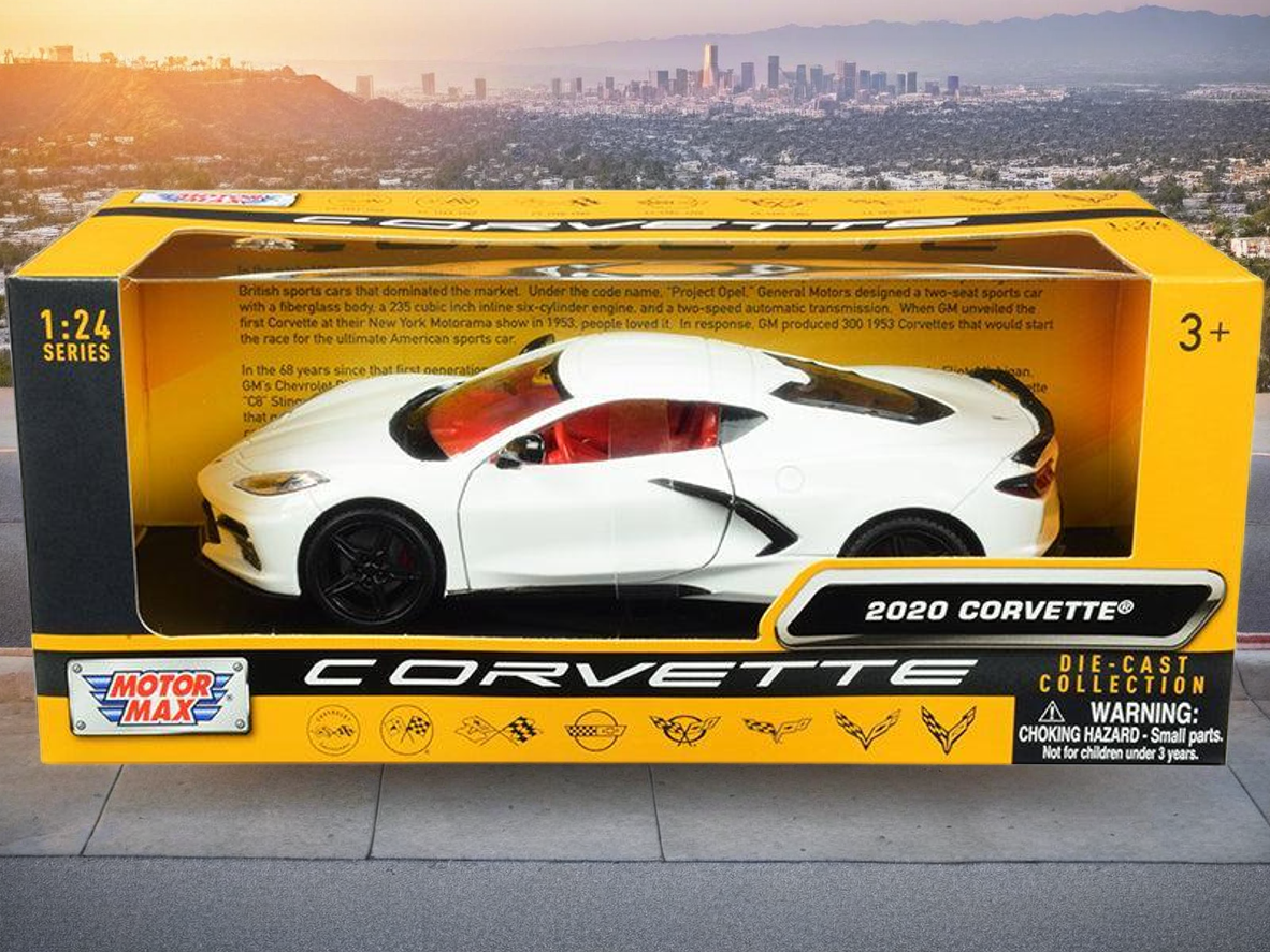 2020 Chevrolet Corvette C8 Stingray White with Red Interior "History of Corvette" Series 1/24 Diecast Model Car by Motormax