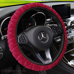 Color: Red - Car plush steering wheel cover - Premium Steering Covers from Rapidvehicles - Just $20.65! Shop now at Rapidvehicles