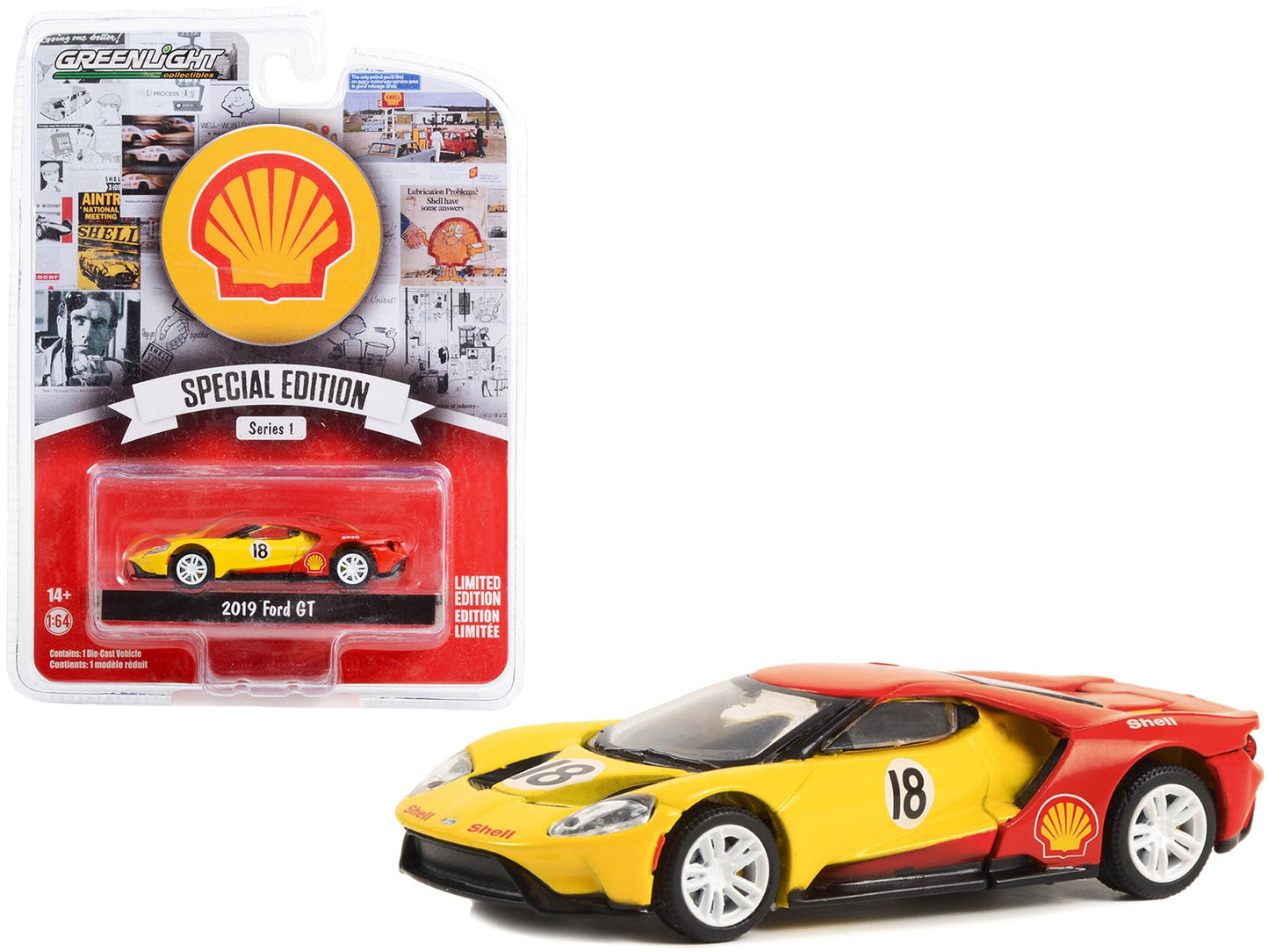 2019 Ford GT #18 Yellow and Red "Shell Oil" "Shell Oil SpecialFREE SHIPPING IN US - Premium Ford Models from Greenlight - Just $26.09! Shop now at Rapidvehicles