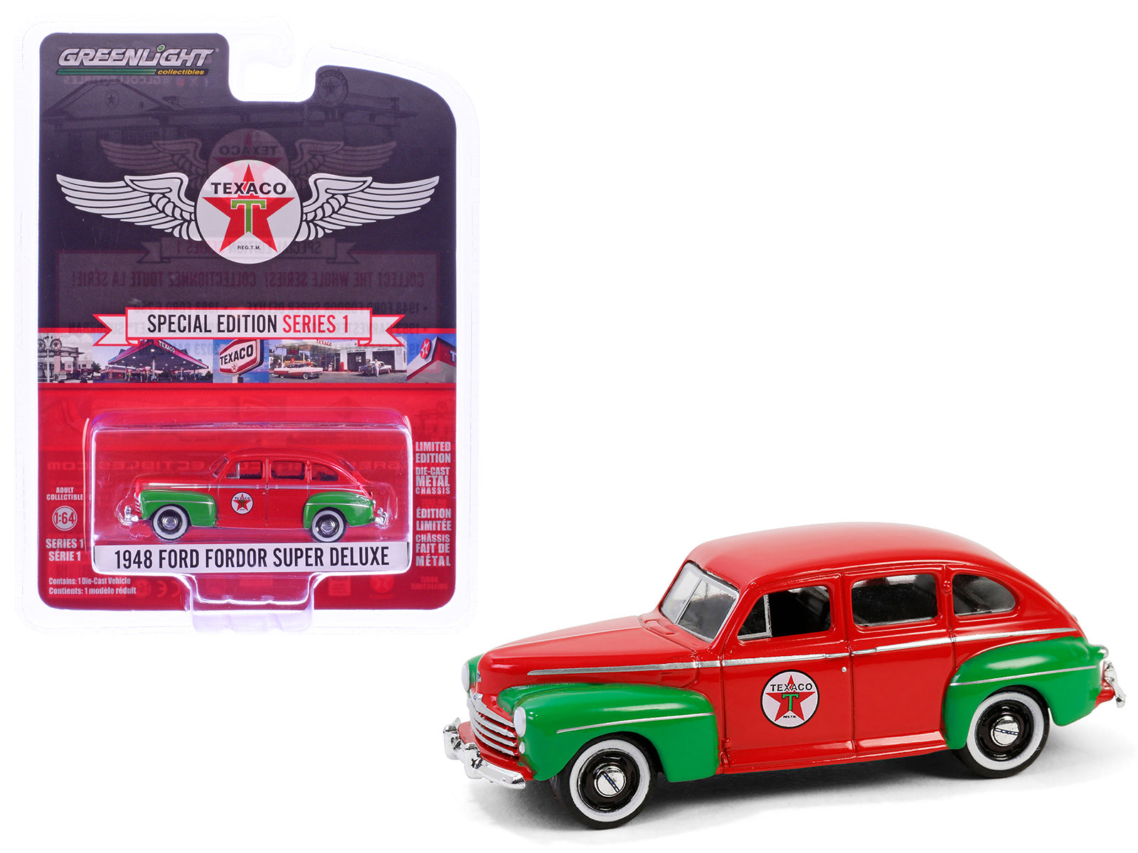 1948 Ford Fordor Super Deluxe "Texaco" Red with Green Fenders "Texaco Special Edition" Series 1 1/64 Diecast Model Car by Greenlight free shipping USA