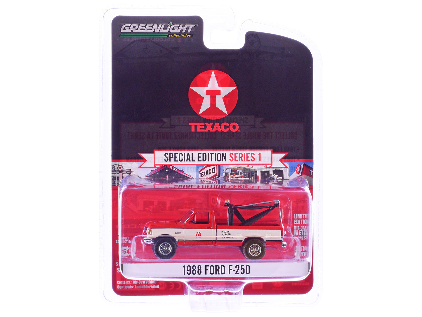 1988 Ford F-250 Tow Truck "Texaco" Red and White "Texaco Special Edition" Series 1 1/64 Diecast Model Car by Greenlight