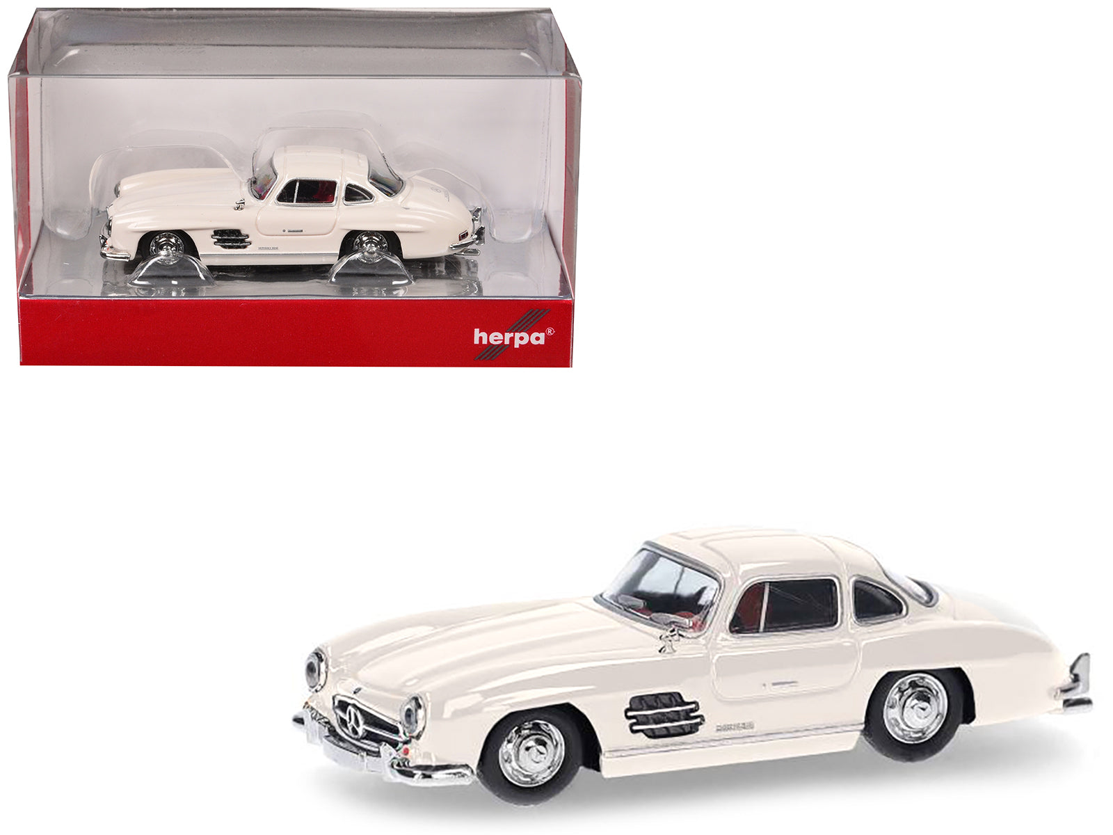Mercedes-Benz 300 SL Gullwing White with Red Interior 1/87 (HO) Plastic Model Car by Promotex free shipping USA
