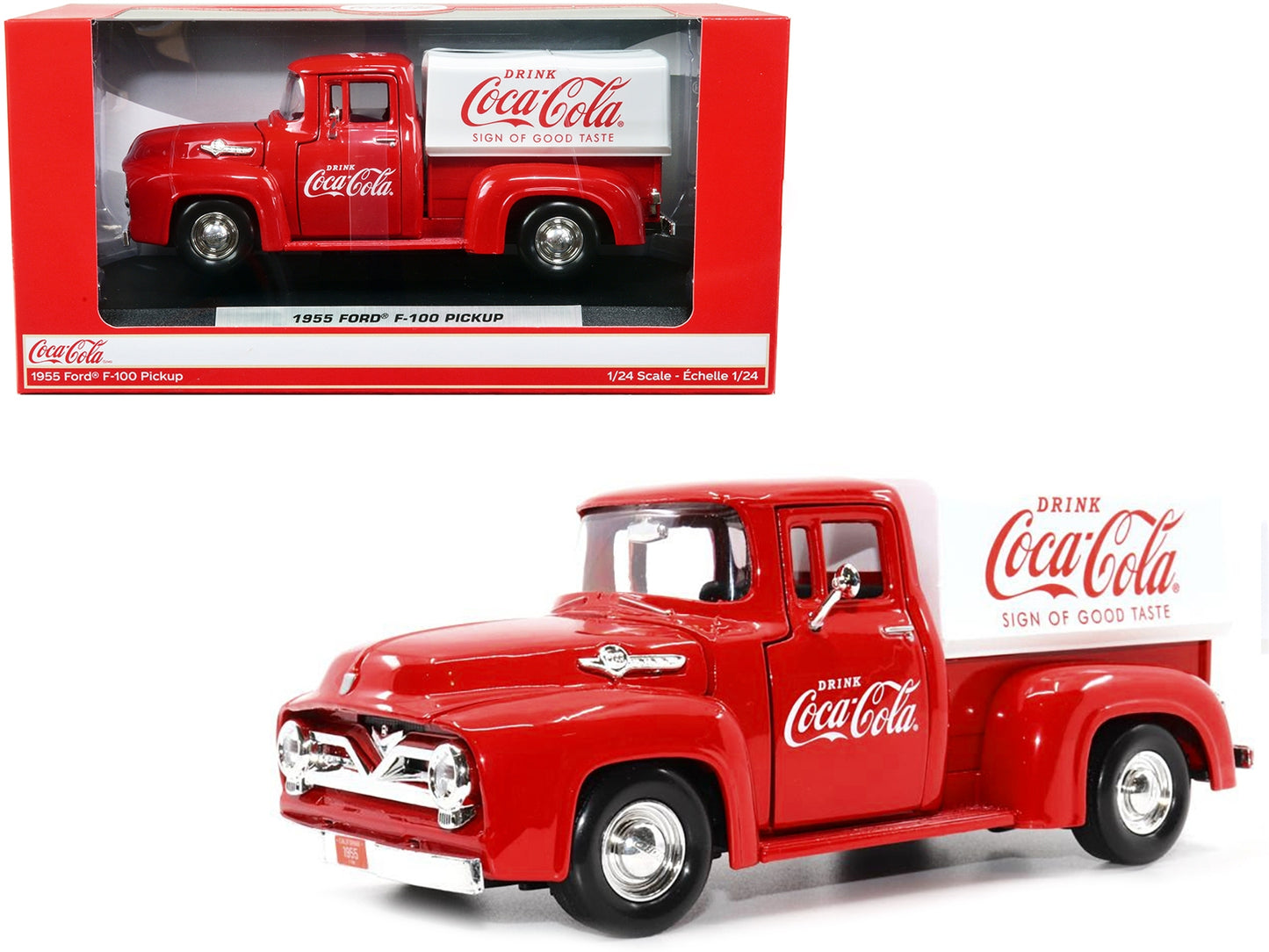 1955 Ford F-100 Pickup Truck Red with White Canopy "Drink - Premium Ford Models from Motorcity Classics - Just $81.99! Shop now at Rapidvehicles