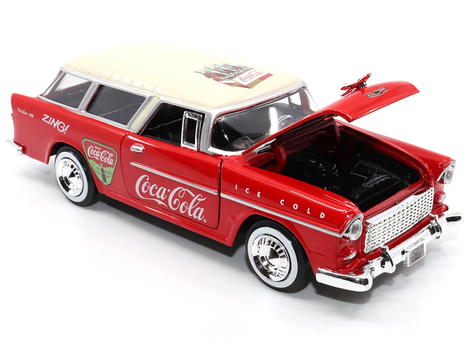 1955 Chevrolet Bel Air Nomad Red with White Top "Coca-Cola" 1/24 Diecast Model Car by Motor City Classics - Premium Coca Cola Models from Motorcity Classics - Just $67.99! Shop now at Rapidvehicles