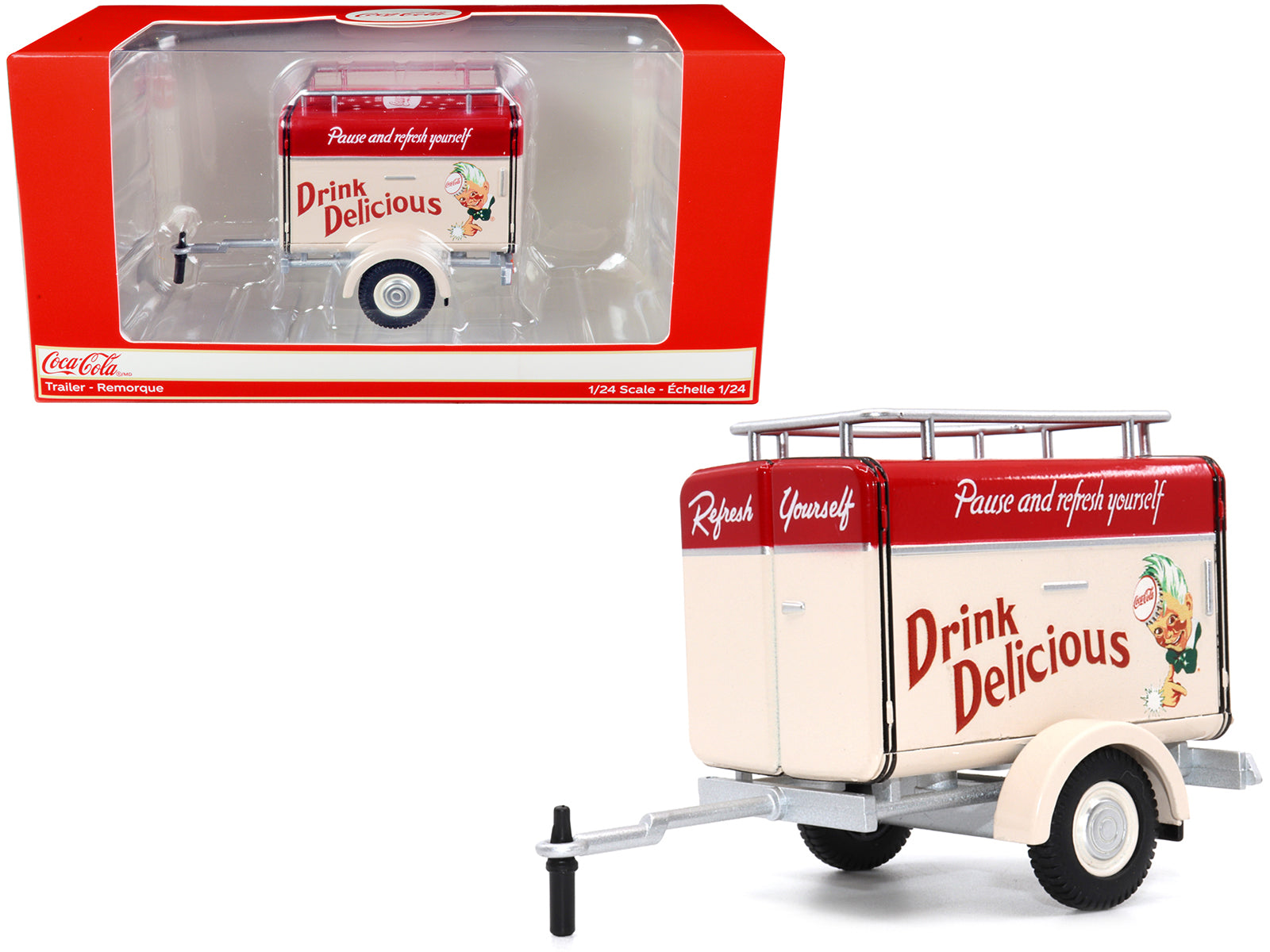 Travel Trailer Cream with Red Top "Pause and Refresh Yourself Drink Delicious Coca-Cola" 1/24 Diecast Model Car by Motor City Classics free shipping USA