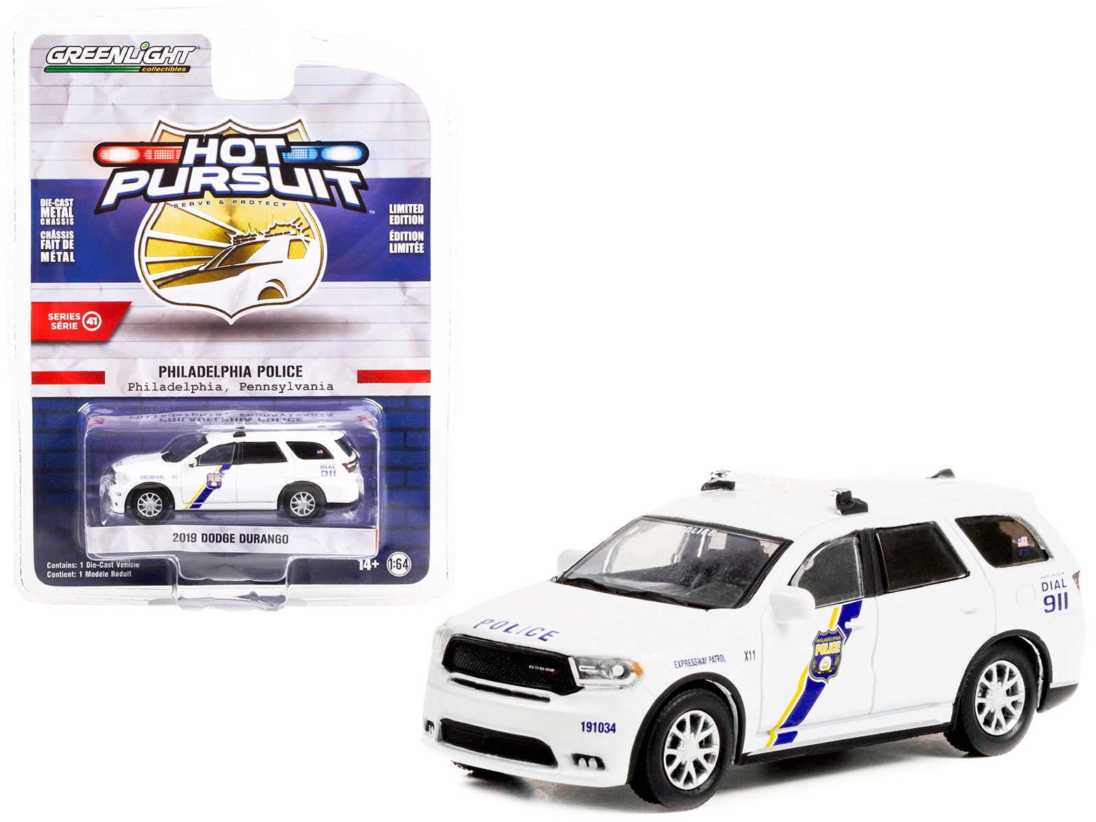 2019 Dodge Durango Police White "Philadelphia Police Pennsylvania" "Hot Pursuit" Series 41 1/64 Diecast Model Car by Greenlight - Premium Police Models from Greenlight - Just $17.99! Shop now at Rapidvehicles