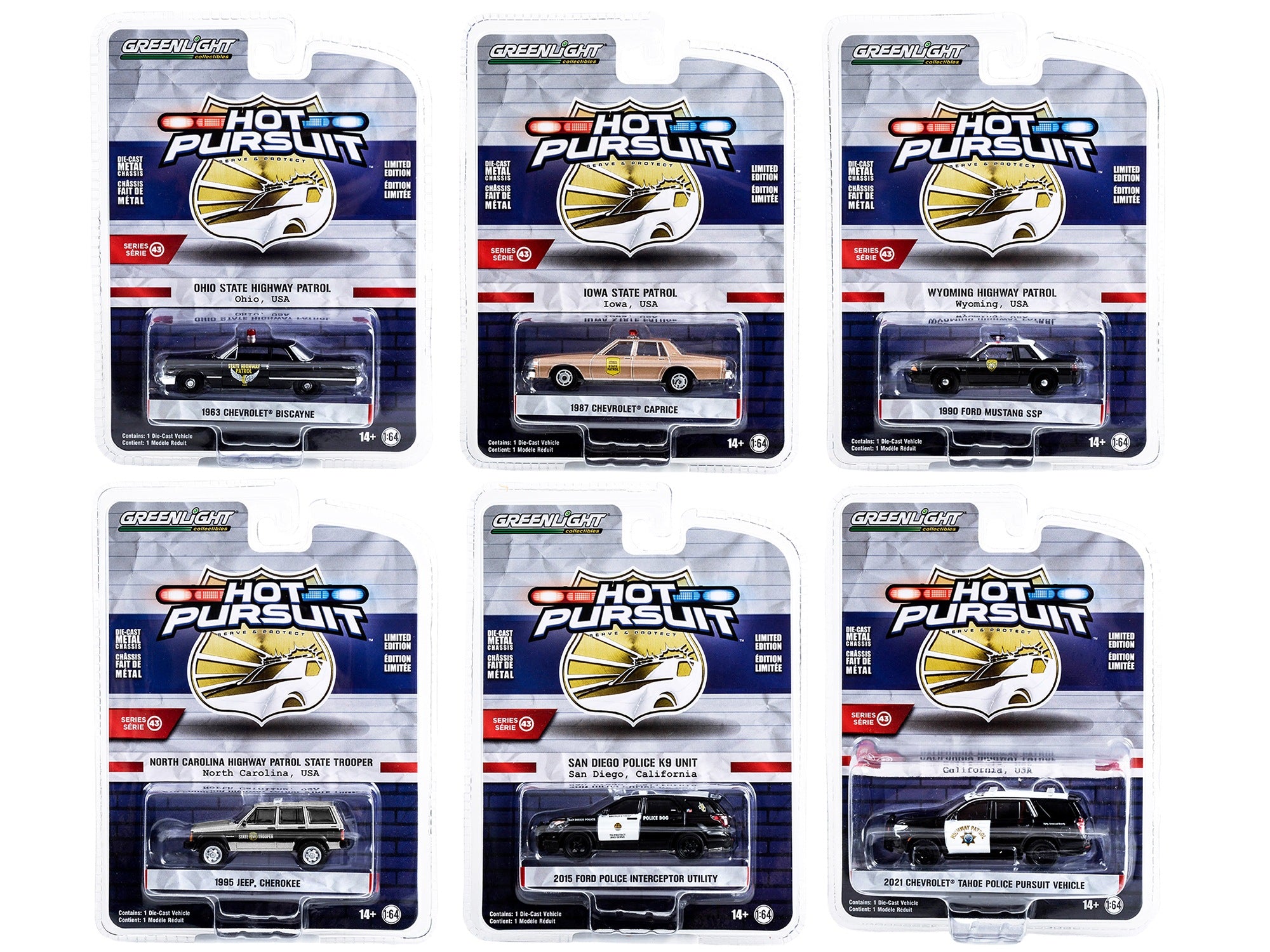 "Hot Pursuit" Set of 6 Police Cars Series 43 1/64 Diecast Model Cars by Greenlight - Premium Police Models from Greenlight - Just $73.99! Shop now at Rapidvehicles