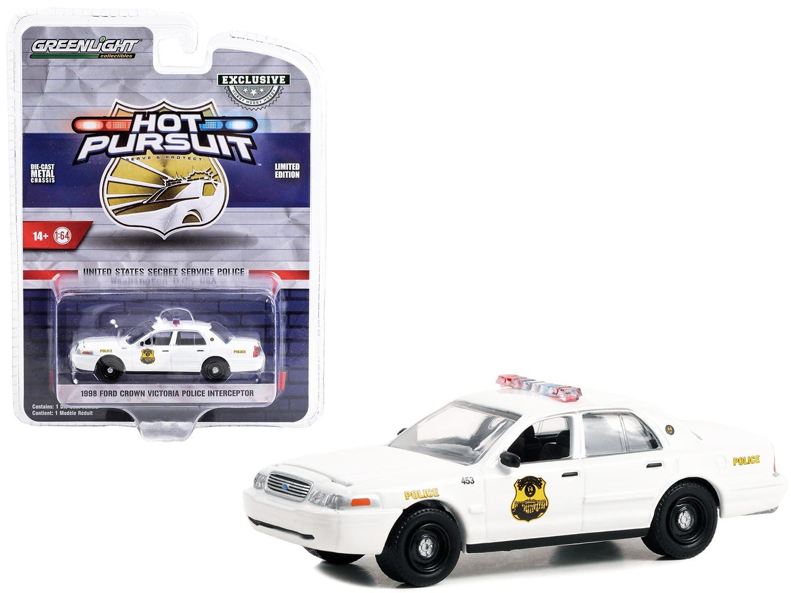 1998 Ford Crown Victoria Police Interceptor White "United States Secret Service Police" Washington DC "Hot Pursuit" Special Edition 1/64 Diecast Model Car by Greenlight - Premium Police Models from Greenlight - Just $22.99! Shop now at Rapidvehicles