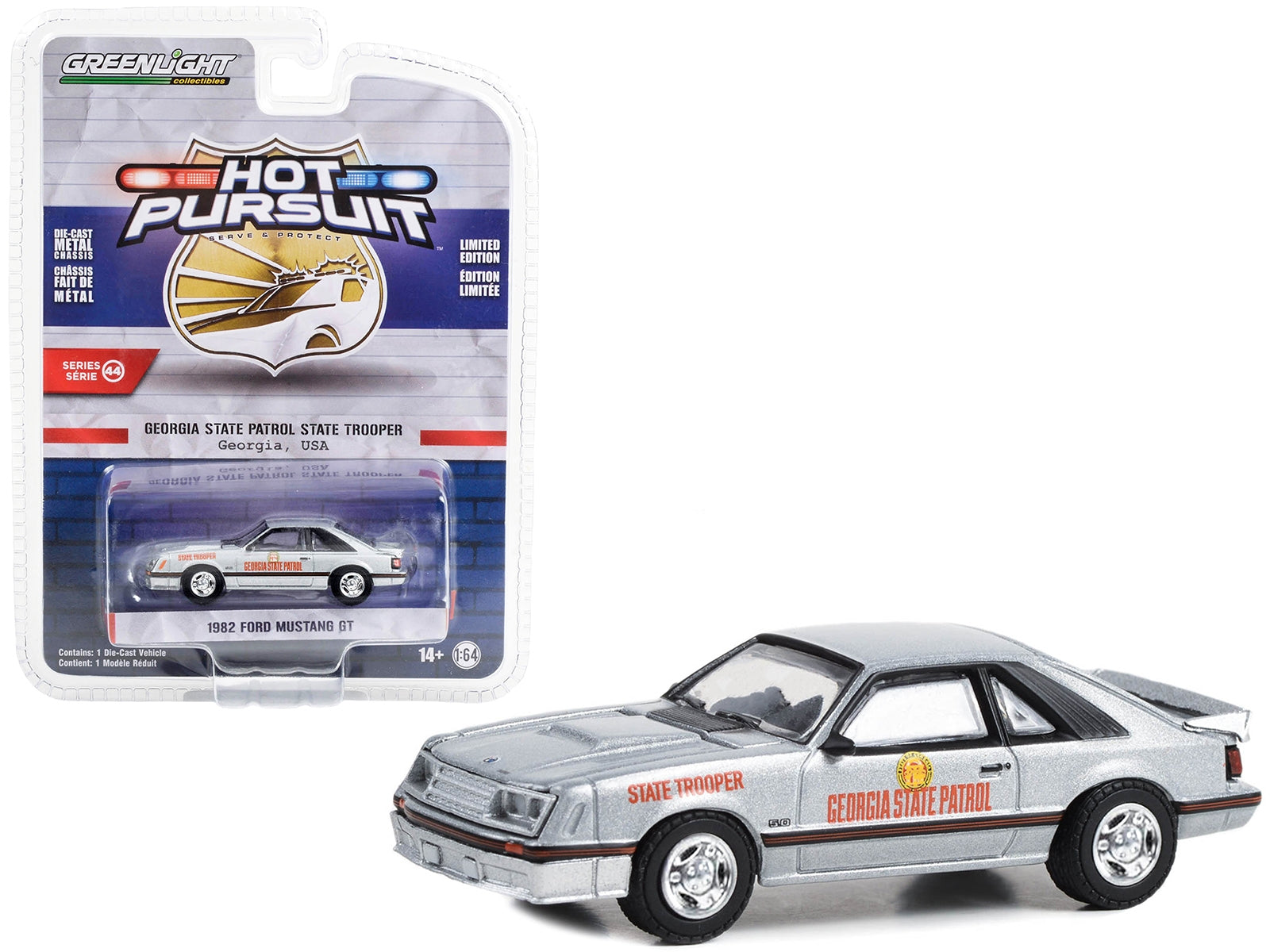 1982 Ford Mustang GT Silver Metallic "Georgia State Patrol State - Premium Mustang Models from Greenlight - Just $26.09! Shop now at Rapidvehicles