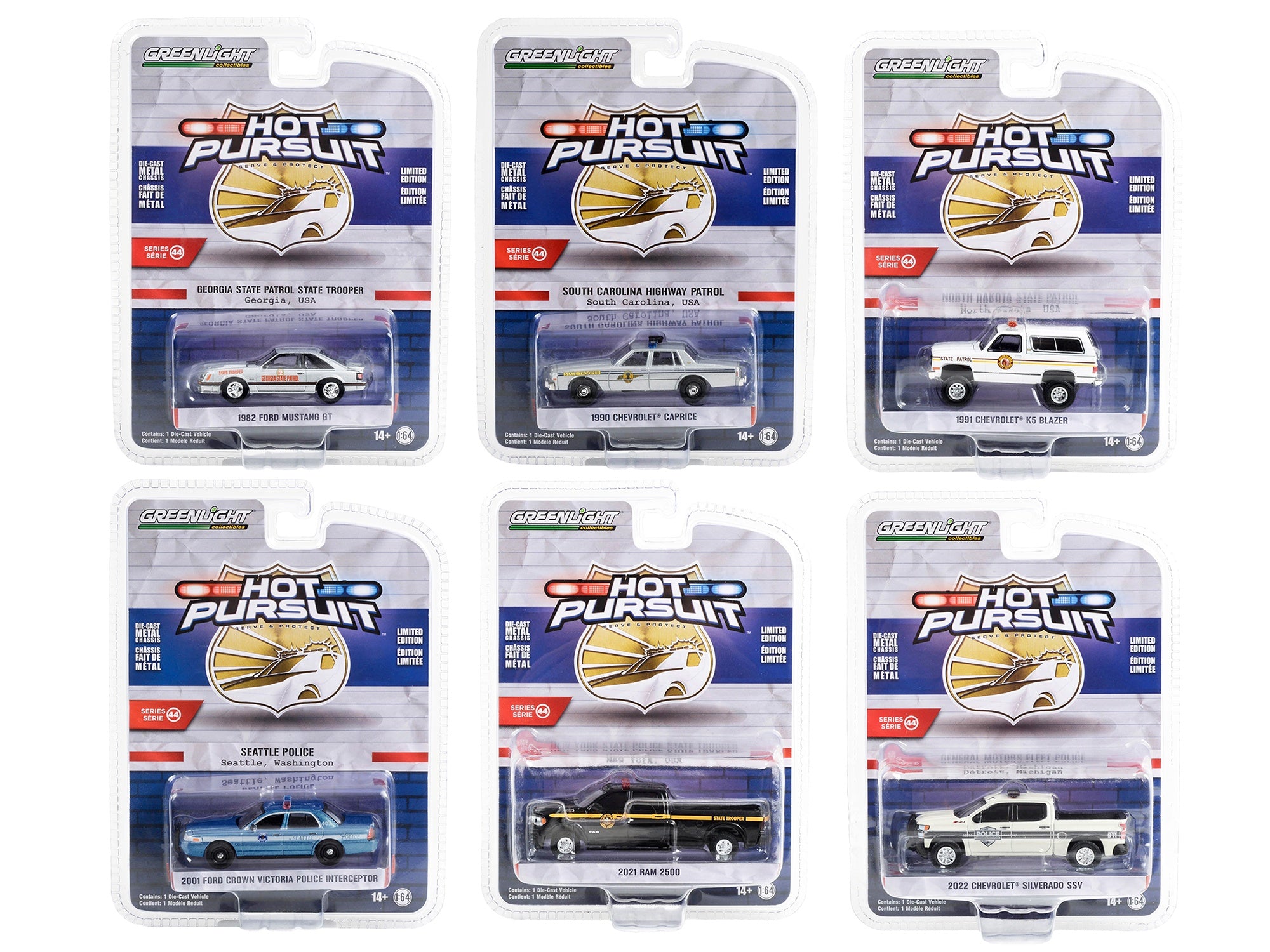 "Hot Pursuit" Set of 6 Police Cars Series 44 1/64 Diecast Model Cars by Greenlight - Premium Police Models from Greenlight - Just $74.35! Shop now at Rapidvehicles