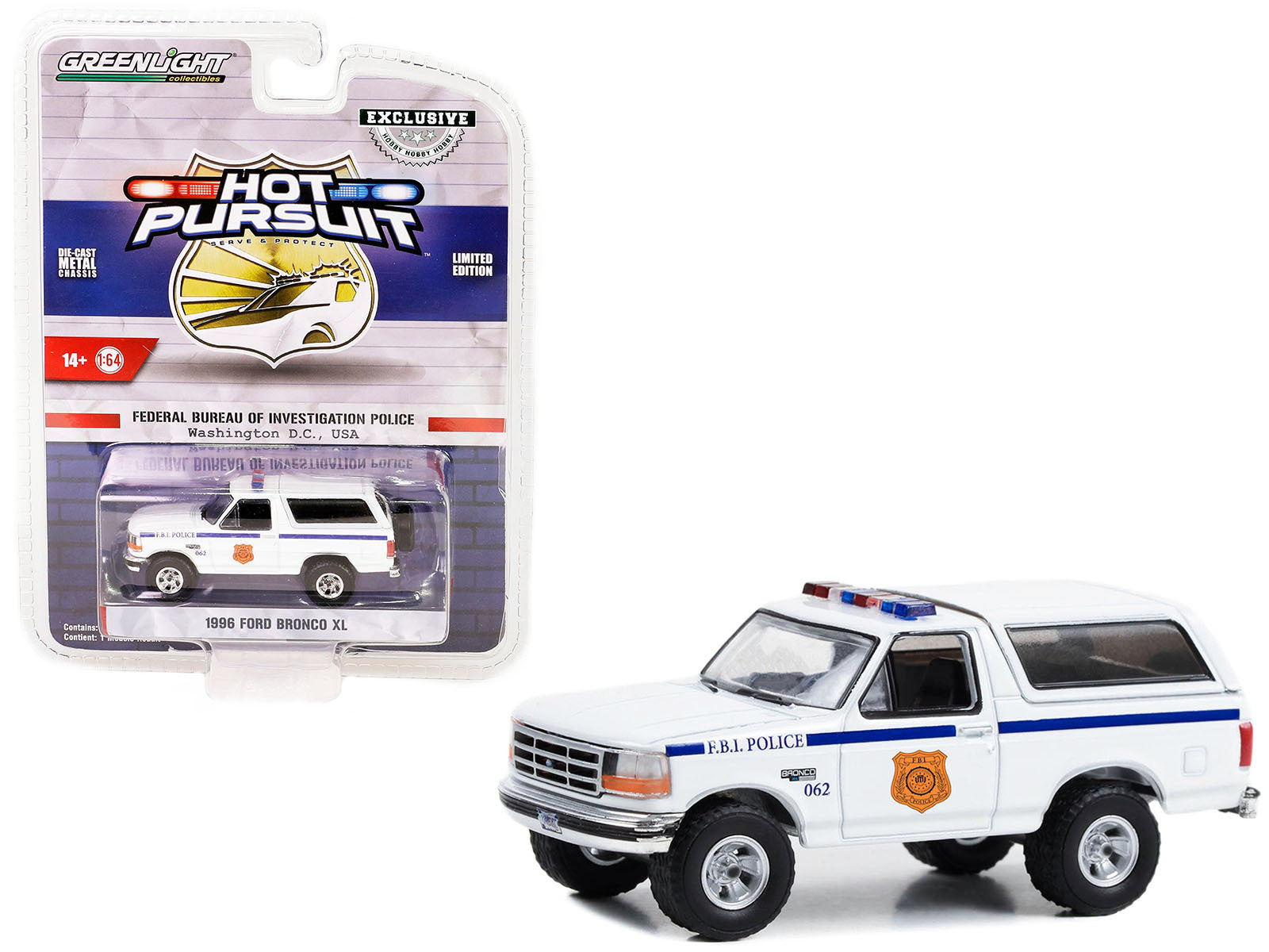 1996 Ford Bronco XL White "FBI Police (Federal Bureau of - Premium Police Models from Greenlight - Just $28.99! Shop now at Rapidvehicles