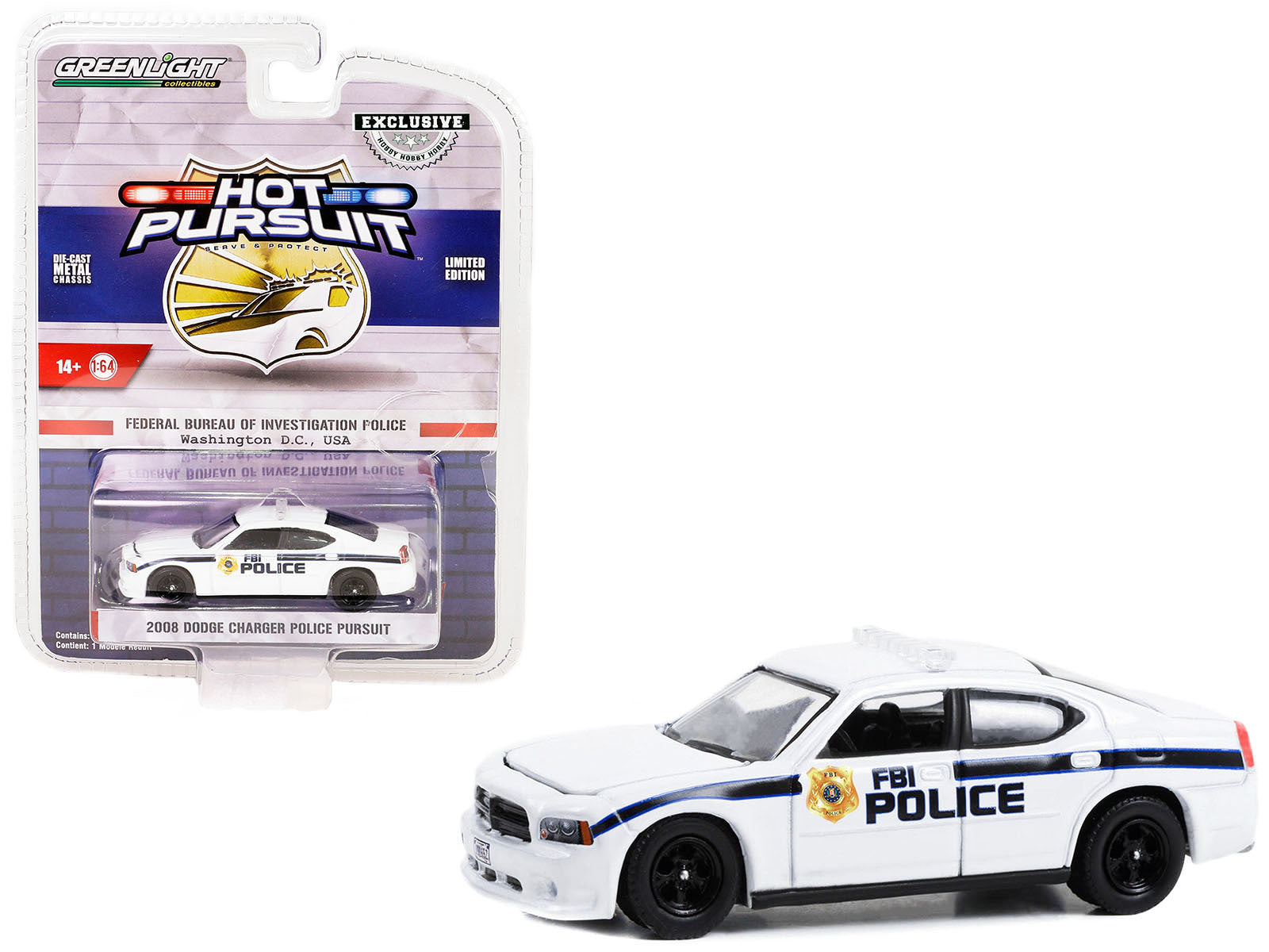 2008 Dodge Charger Police Pursuit White "FBI Police (Federal Bureau of Investigation Police)" "Hot Pursuit" Special Edition 1/64 Diecast Model Car by Greenlight - Premium Police Models from Greenlight - Just $22.99! Shop now at Rapidvehicles