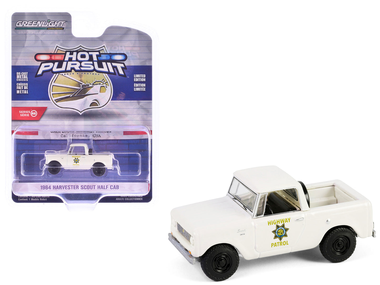 1964 Harvester Scout Half Cab Pickup Truck "California Highway Patrol" Beige "Hot Pursuit" Series 46 1/64 Diecast Model Car by Greenlight