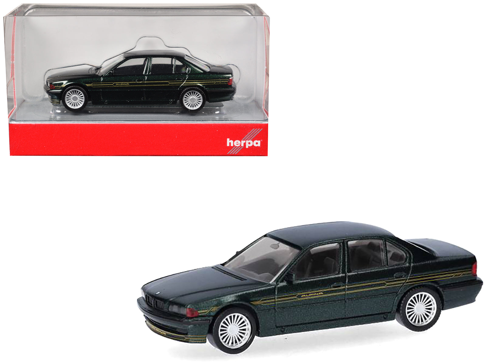 BMW Alpina B12 Green Metallic 1/87 (HO) Plastic Model Car by Herpa free shipping USA