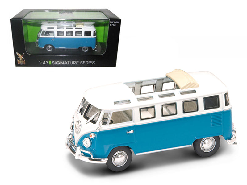 1962 Volkswagen Microbus Van Bus Blue With Open Roof 1/43 Diecast Car by Road Signature free shipping USA